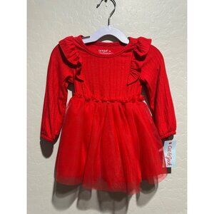 Cat & Jack Baby Girls Long Sleeve Red Dress Size 12M NWT